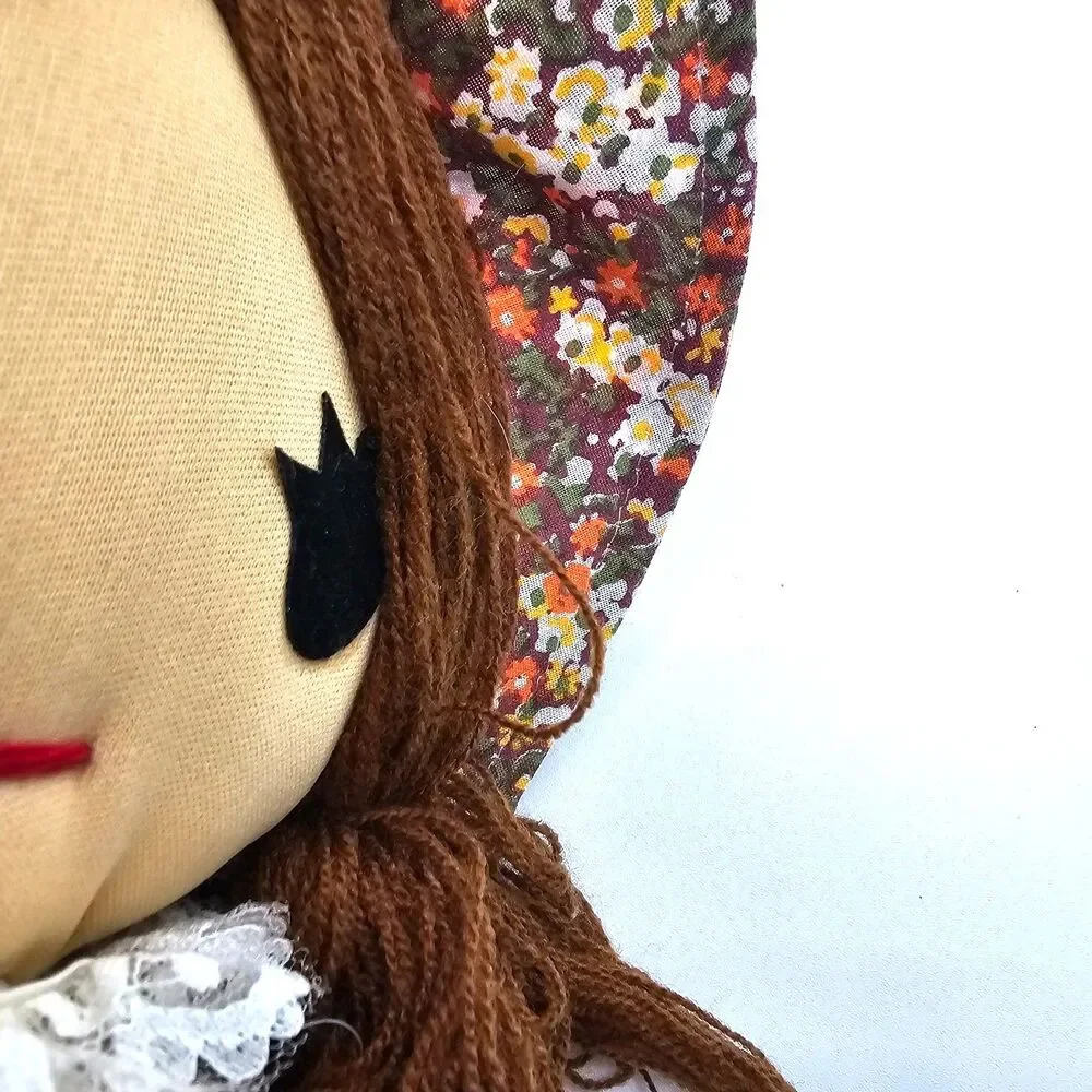 Vintage Kamar Rag Doll Floral Prairie Dress Bonnet Cloth Doll Taiwan 21”
